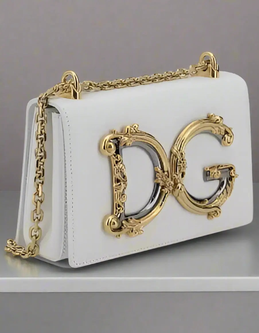 Dolce & Gabbana white leather LOGOED SHOULDER BAG - Handbag