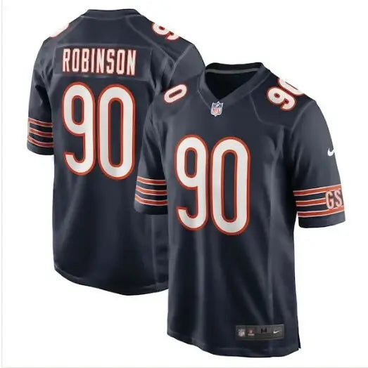 Dark blue Chicago Bears Nike Game Jersey with Robinson and 90 on front and back