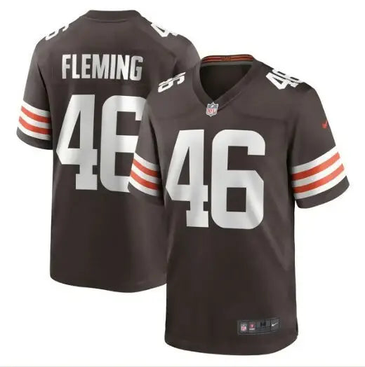 Brown Cleveland Browns Nike retired player jersey with white number 46 and Fleming on back