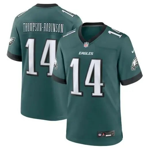 Dark green Dorian Thompson-Robinson Eagles Nike NFL jersey with number 14 in midnight green