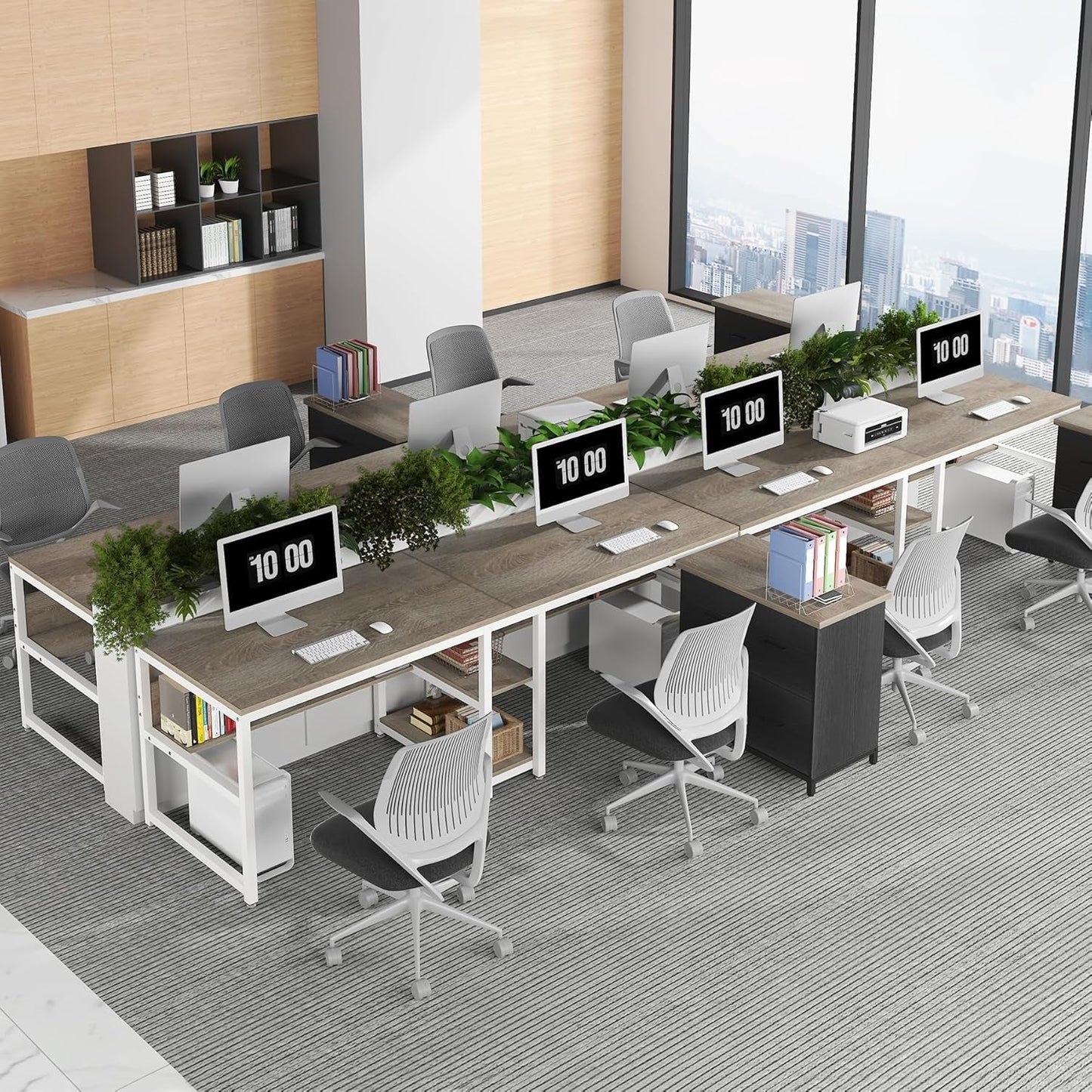 Double Workstation Desk For Two Person With Shelf-4