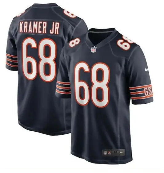 Dark blue Chicago Bears Nike Game Jersey with number 68 and Kramer Jr on back