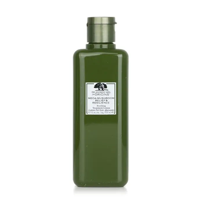 Dark green soothing treatment bottle with silver cap for Dr. Andrew Mega-mushroom skincare