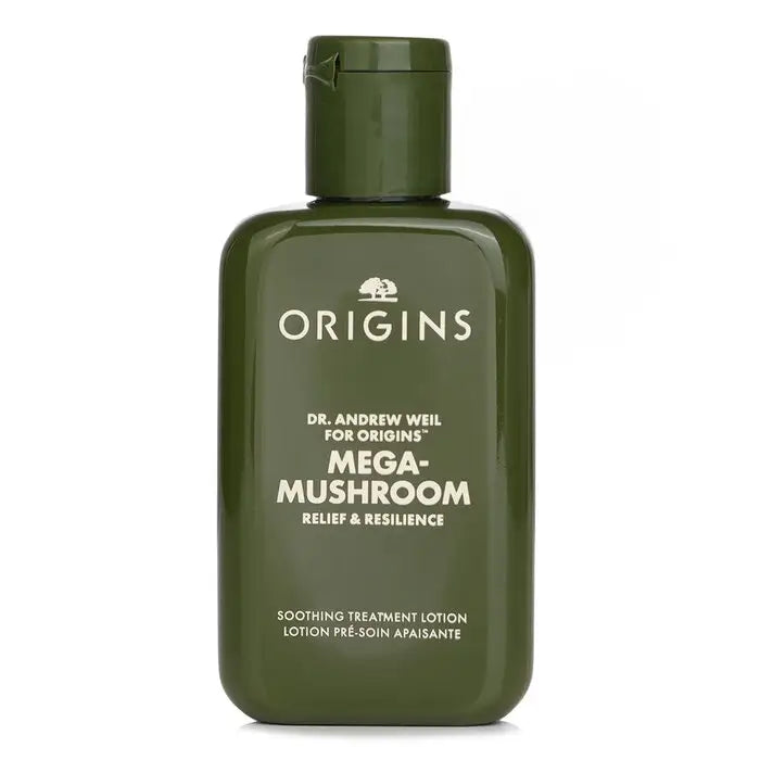 Green bottle of Dr Weil Mega Mushroom R&r Soothing Treatment Lotion for soothing treatment