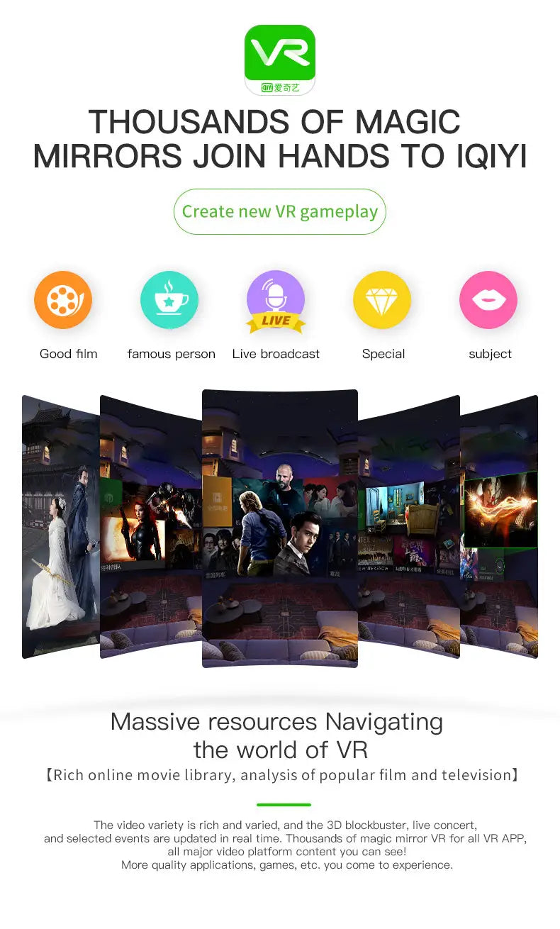 Promotional poster for VR content platform on Dragon Magic G6 VR Gaming Stereo 3D Headset, ready in business days