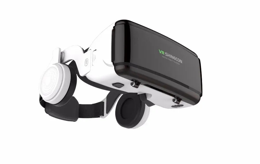 White and black VR headset with integrated headphones from Dragon Magic G6 VR Gaming Stereo 3D Headset, ships in business days