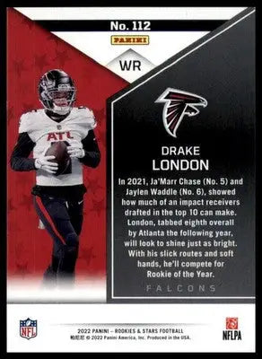 Drake London football card from Panini Rookies 2022 Panini Rookies & Stars series
