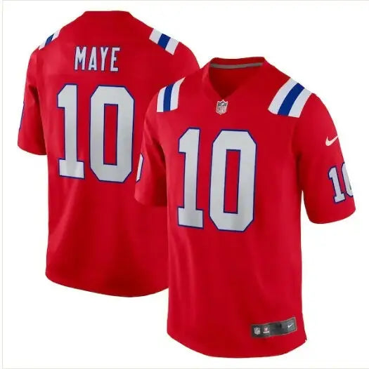 Red Drake Maye NFL Draft jersey with number 10 and MAYE on the back