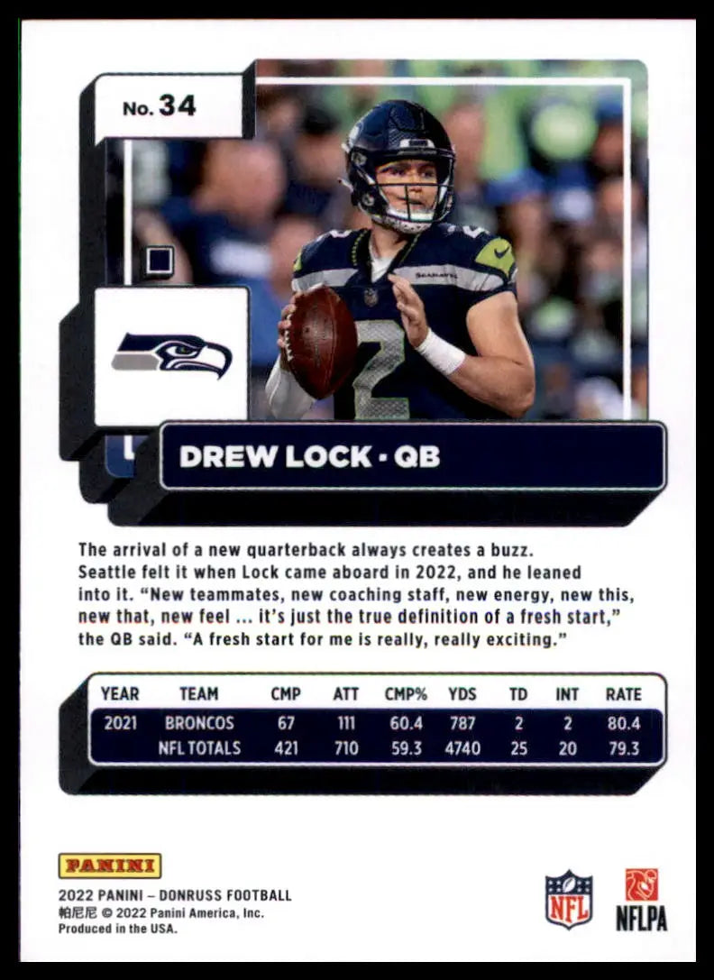 Drew Lock 2022 Donruss football card featuring Seattle Seahawks player