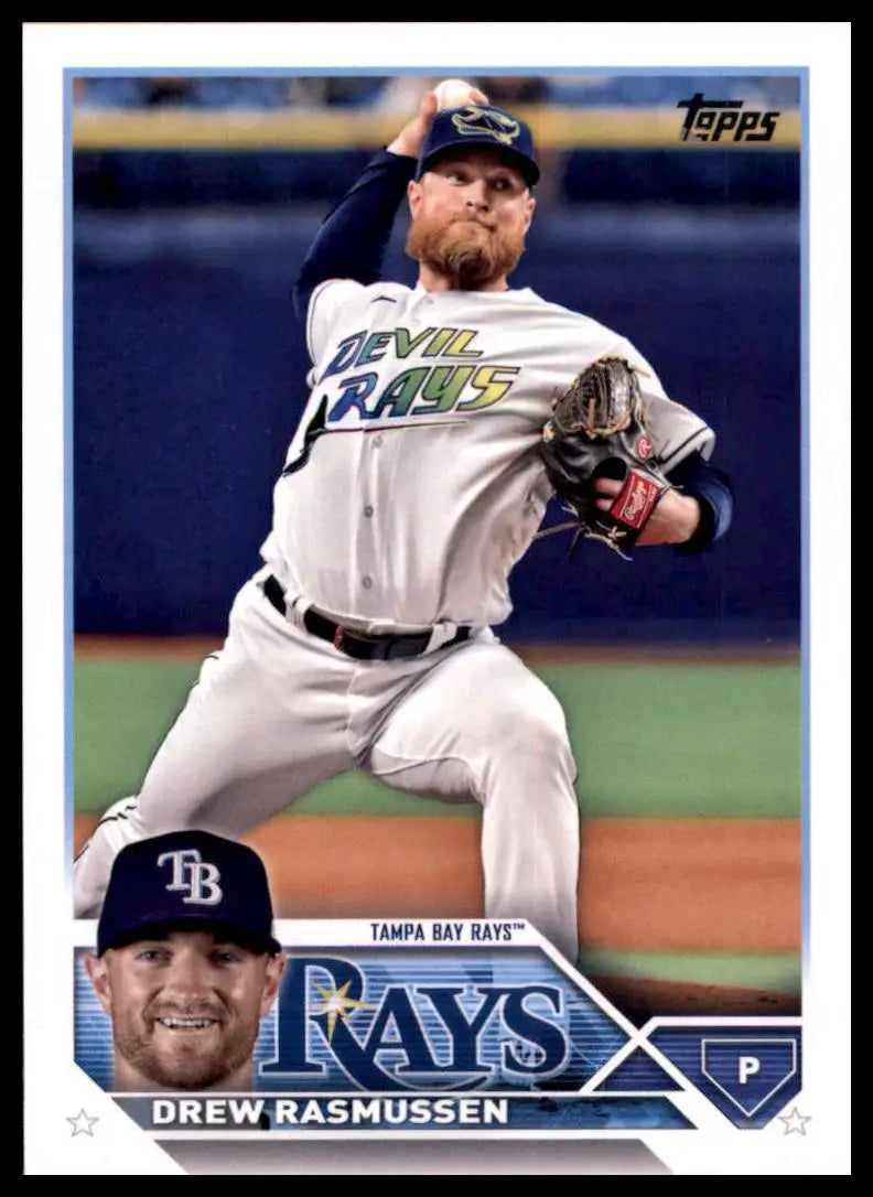 Drew Rasmussen 2023 Topps baseball card featuring Drew Rasmussen of the Tampa Bay Rays