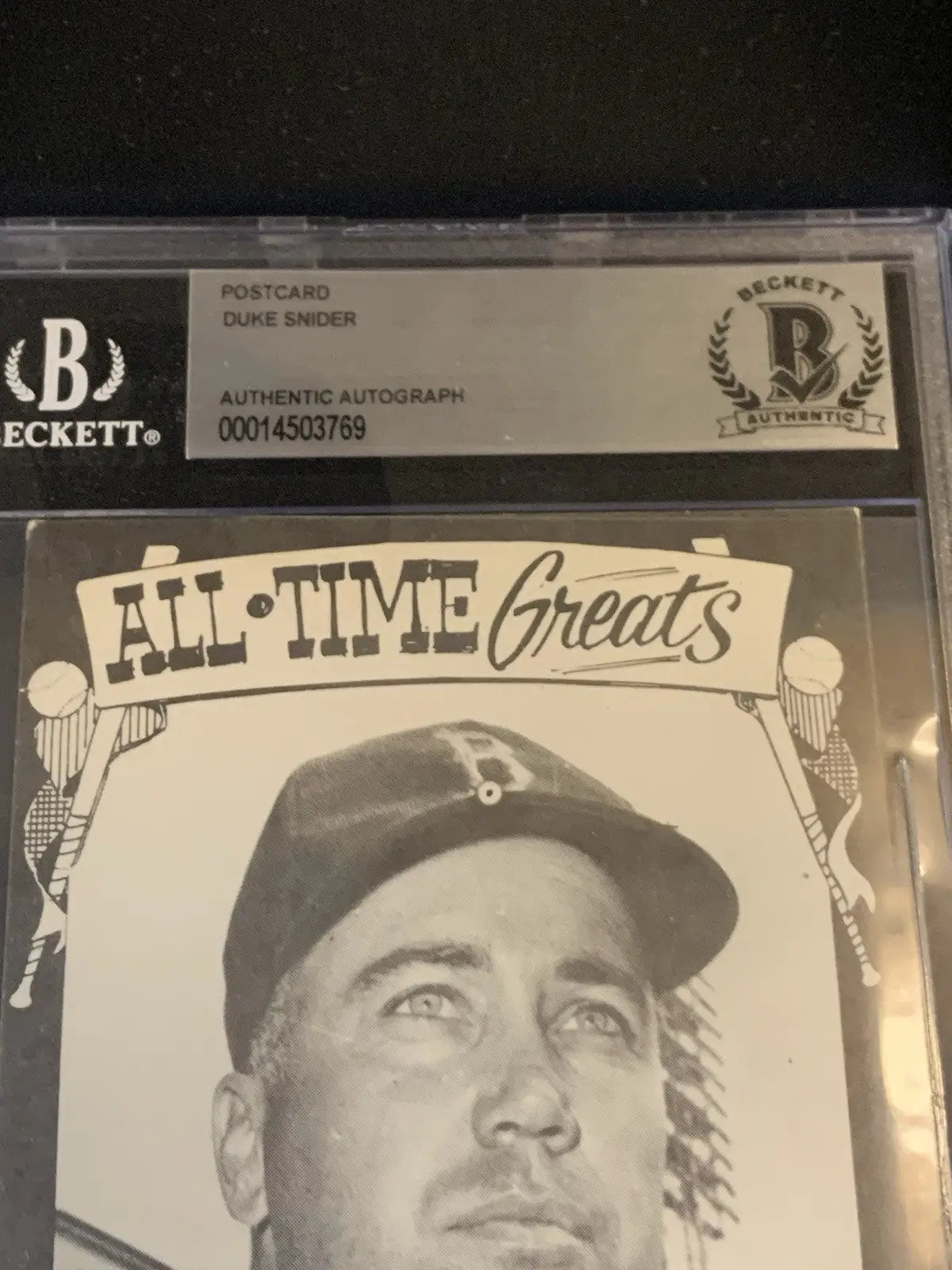 Duke Snider autographed post card from TCMA Baseball’s All Time Greats trading cards
