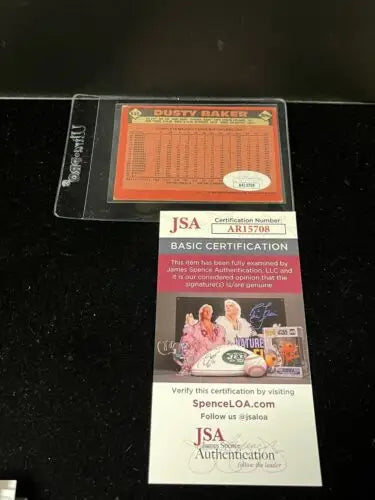 Dusty Baker signed 1986 Topps baseball card with JSA certification for collectors