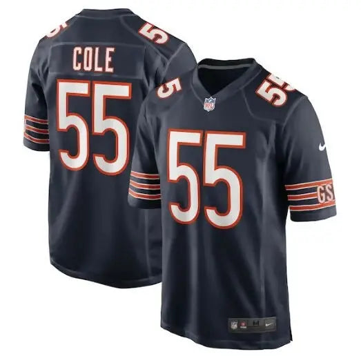 Dark blue Dylan Cole Chicago Bears Nike Game Jersey with number 55 and COLE on back