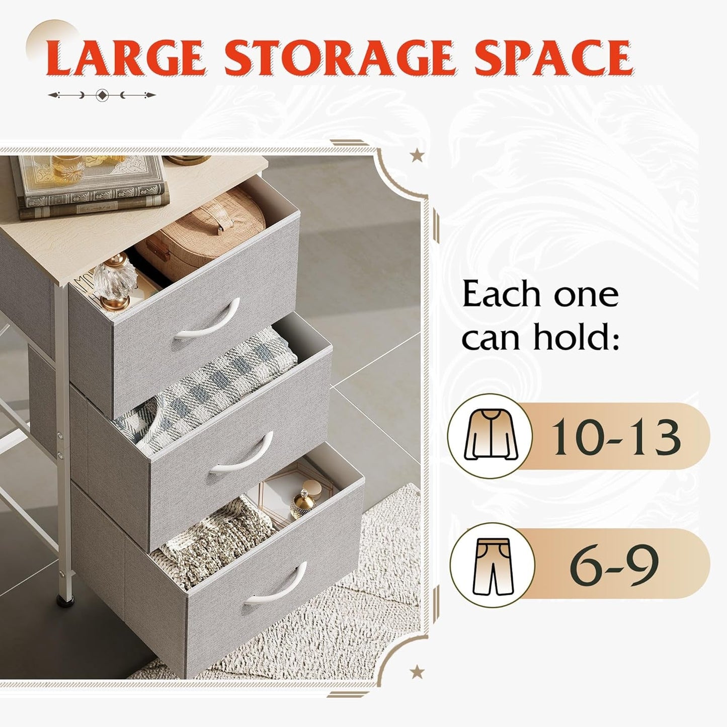 Nightstand with 3 Drawers, Fabric Dresser, Organizer Unit, Storage Dresser for Bedroom, Hallway, Entryway, Closets, Sturdy Steel Frame, Wood Top, Easy Pull Handle, Light Grey-4