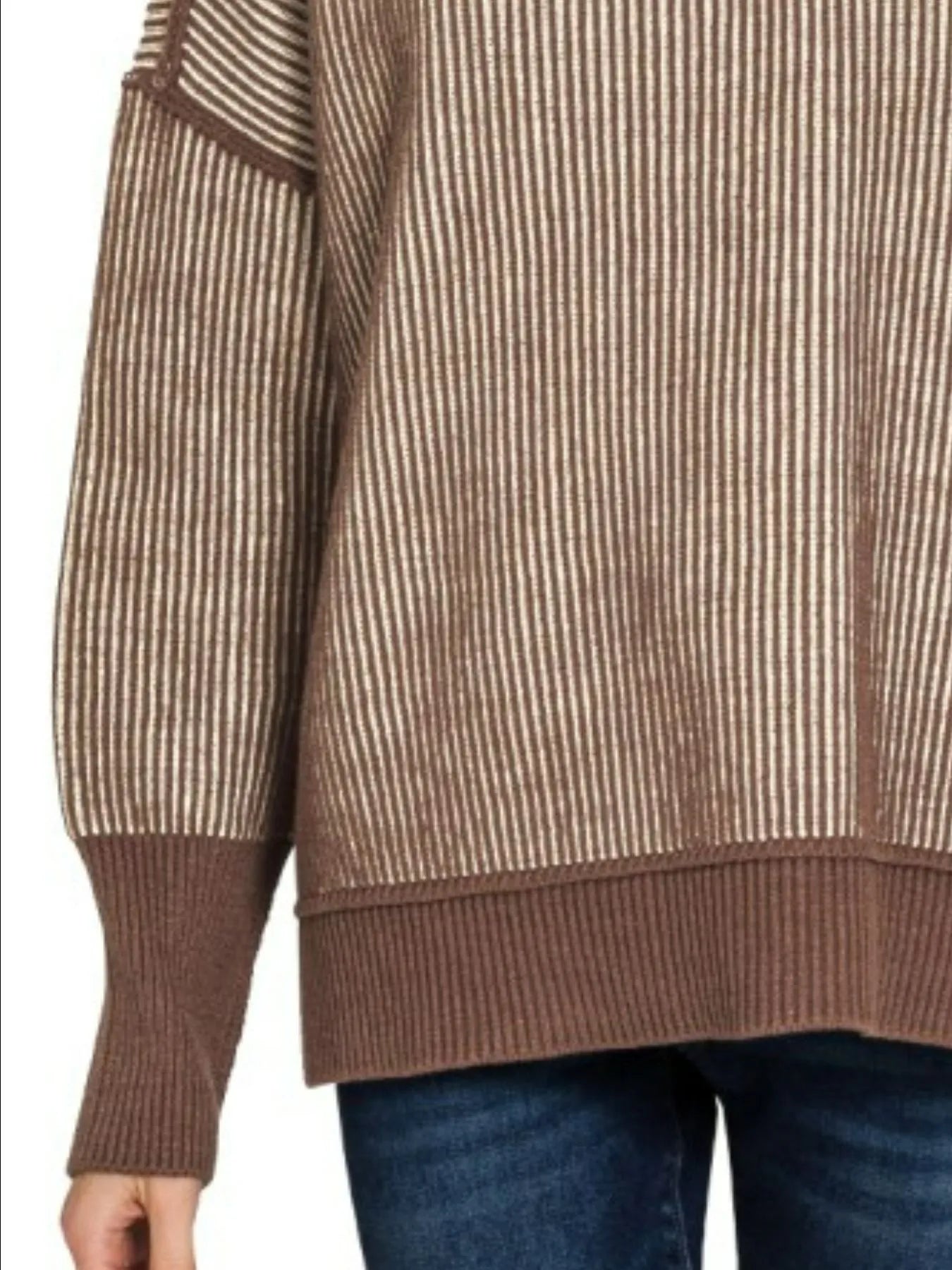 Zenana Exposed Seam Two Tone Ribbed Sweater