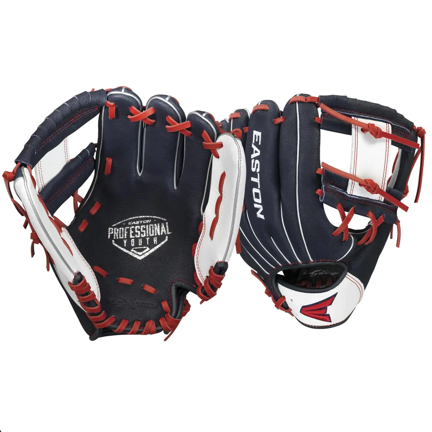 Easton Professional Youth Baseball Glove with Red Laces, Navy/White, 10 Inch LHT