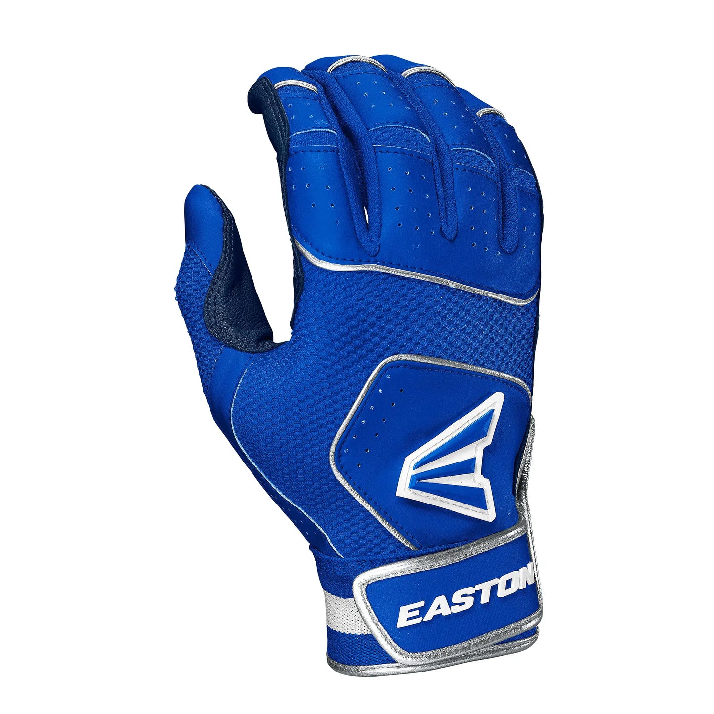 Blue and silver baseball glove from Easton WALK-OFF NX youth batting gloves set