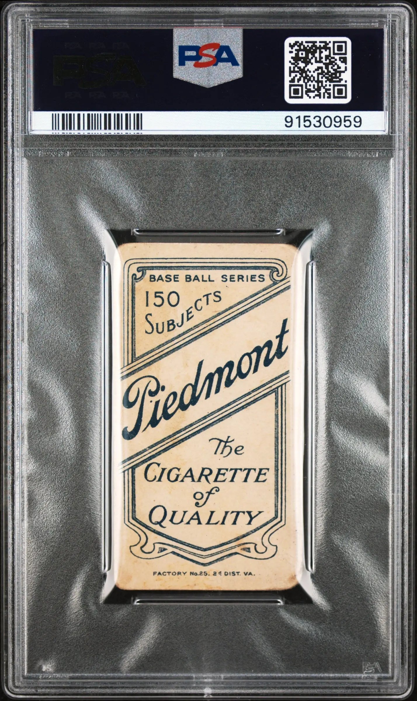 PSA-graded vintage Piedmont cigarette card with The Cigarette of Quality in Abbaticcho Brown sleeves