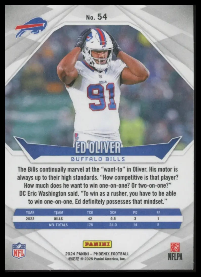 Football trading card of Ed Oliver from Panini Phoenix 2024 Buffalo Bills product