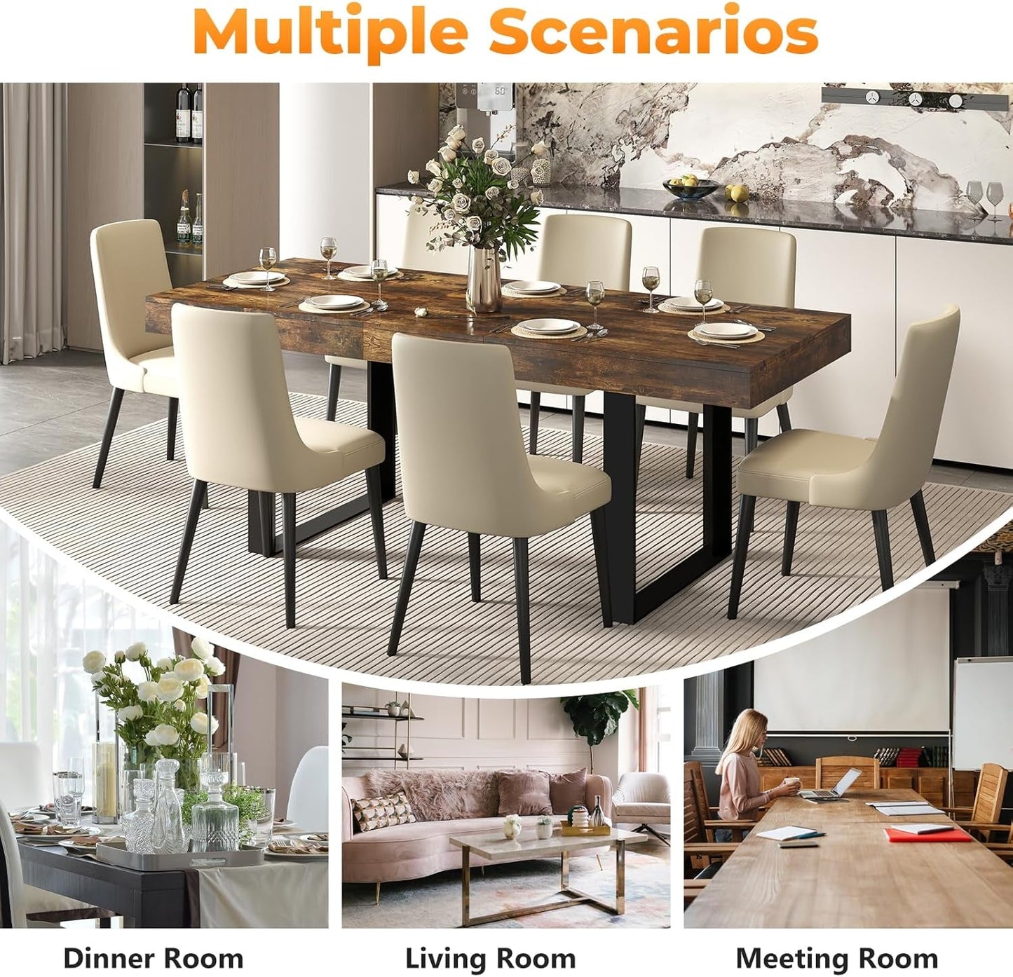 Expandable Rustic Brown Rectangular Dining Table 63in-4