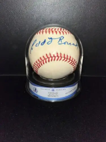 Edd Roush Signed Baseball in Display Case for Cincinnati Reds Fans and Collectors