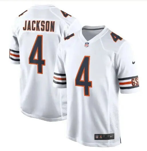 White Chicago Bears Eddie Jackson Nike Game Player Jersey displayed on a product page