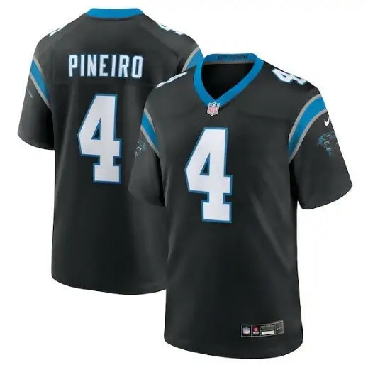 Black Carolina Panthers Nike Team Game Jersey featuring Eddy Pineiro on the front