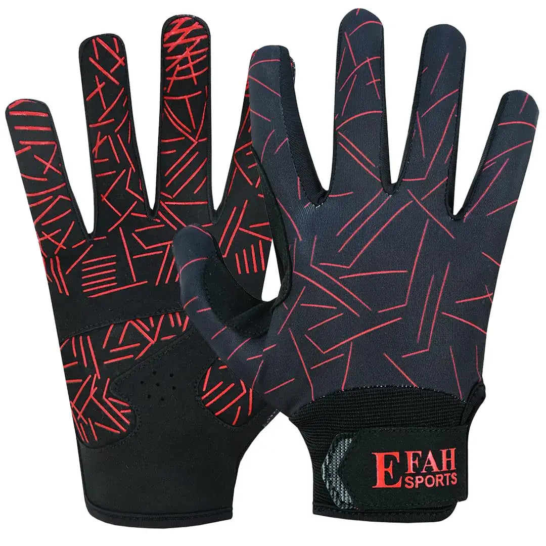 Black and red patterned softball batting gloves for youth and adults with soft grip comfort