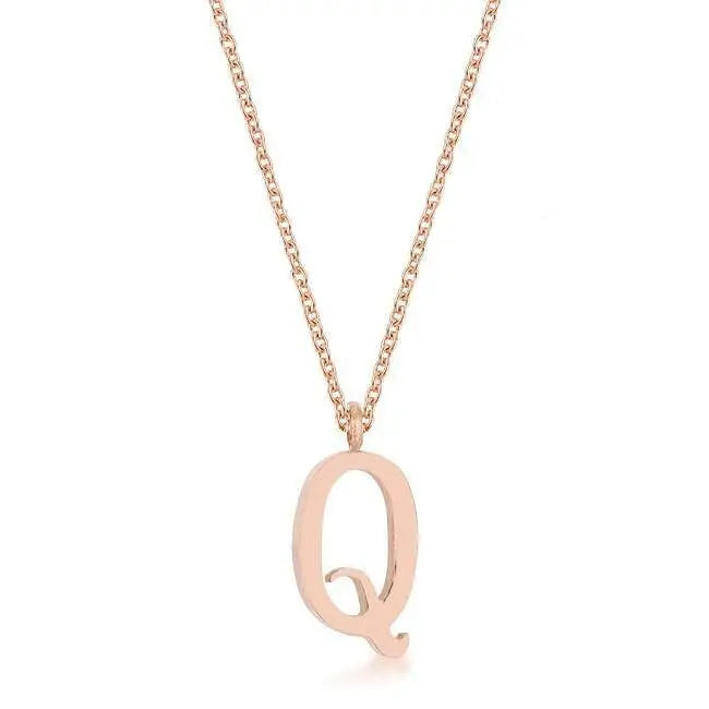 Elaina Rose Gold Stainless Steel Q Initial Necklace - Pendants