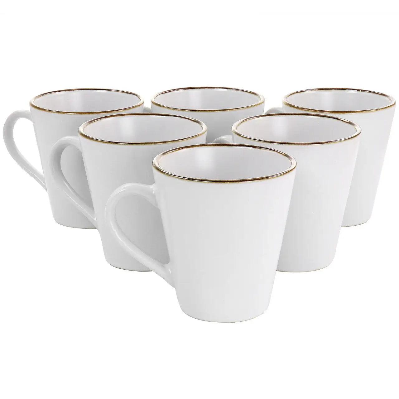Elama Arthur 6 Piece Stoneware Mug Set in Matte White with Gold Rim - Cups