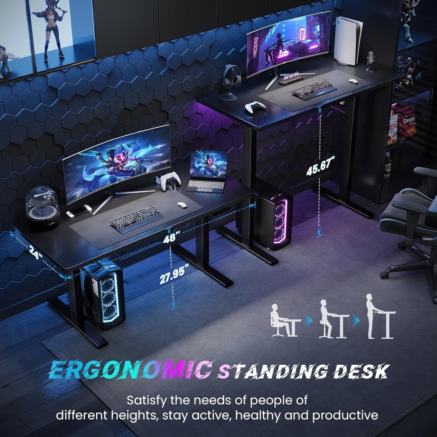 Electric Standing Desk Adjustable - 48 X 24 Inch Sit Stand up Desk with Cable Management - 3 Memory Preset Adjustable Height Table-4