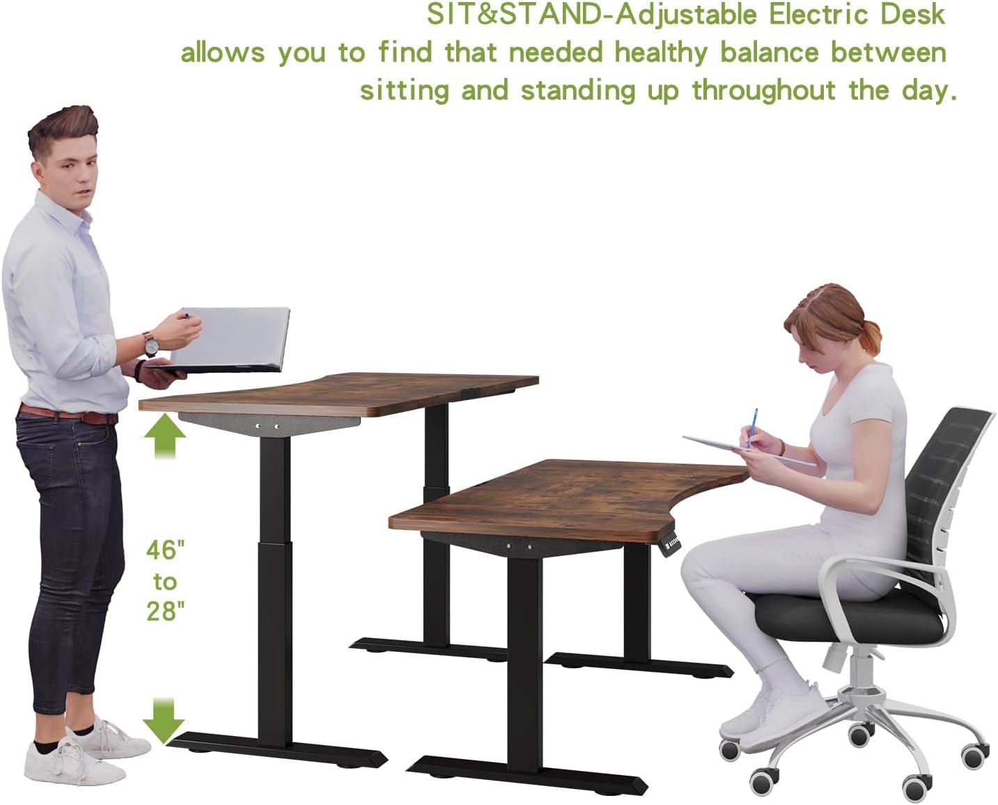 Electric Standing Desk Dual Motors Height Adjustable Curved Design-4