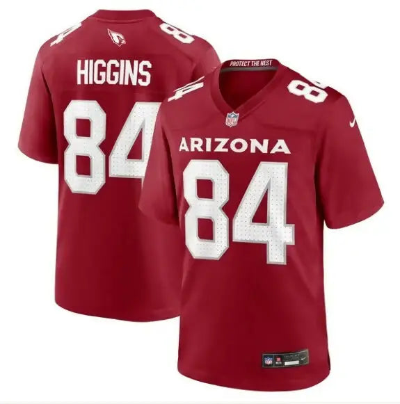 Red Arizona Cardinals football jersey with HIGGINS 84 name and number, Nike Team Game