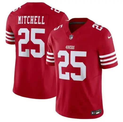 Red San Francisco 49ers Nike Vapor F.U.S.E. Limited Jersey with Mitchell 25 in white