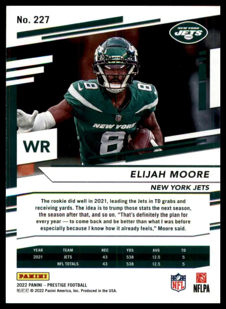 Elijah Moore football card from Panini Prestige 2022 New York Jets product