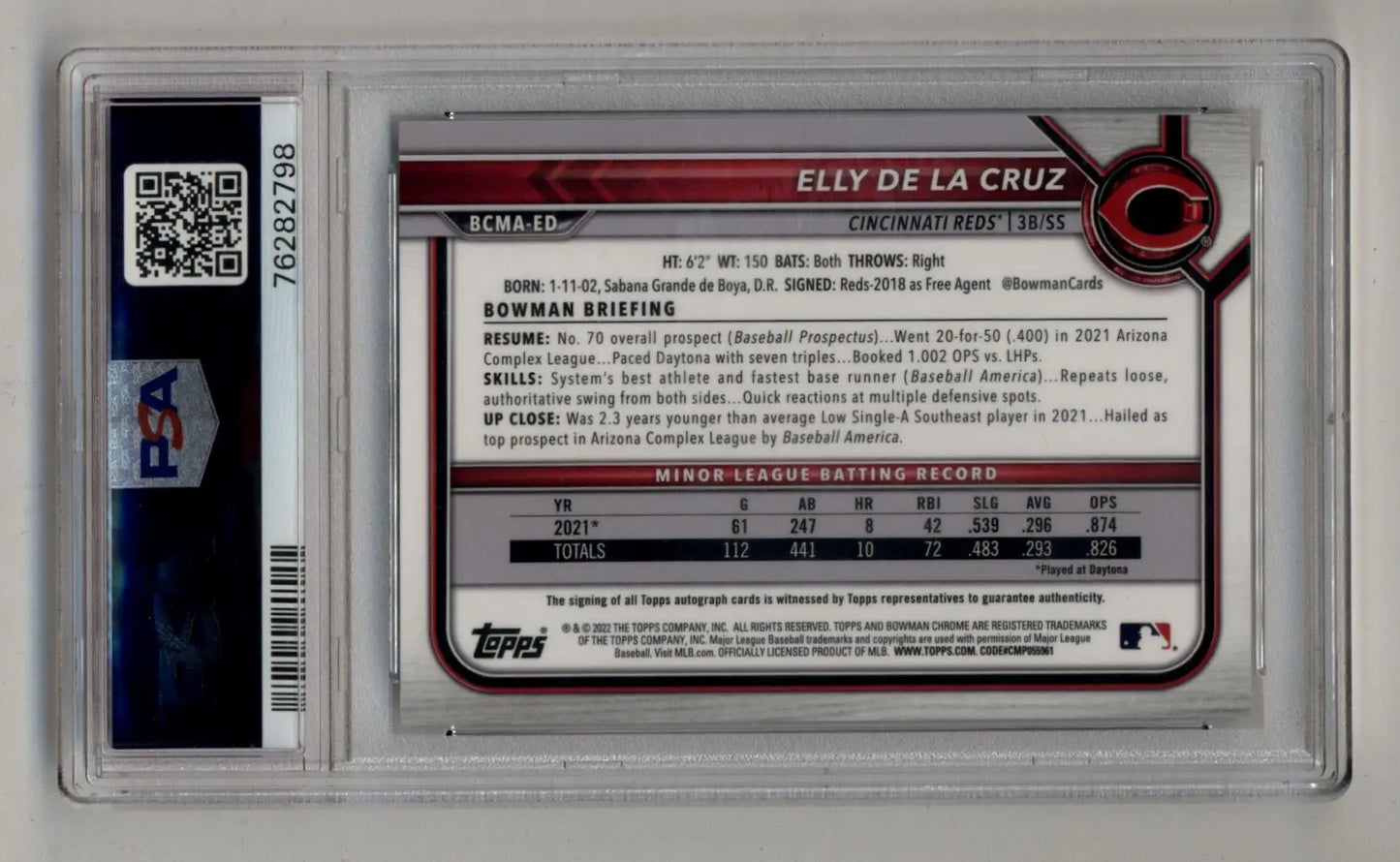 Elly De La Cruz 2022 Bowman Chrome Mega Box Auto PSA 10 Gem Mint Auto 10 2798 - Singles