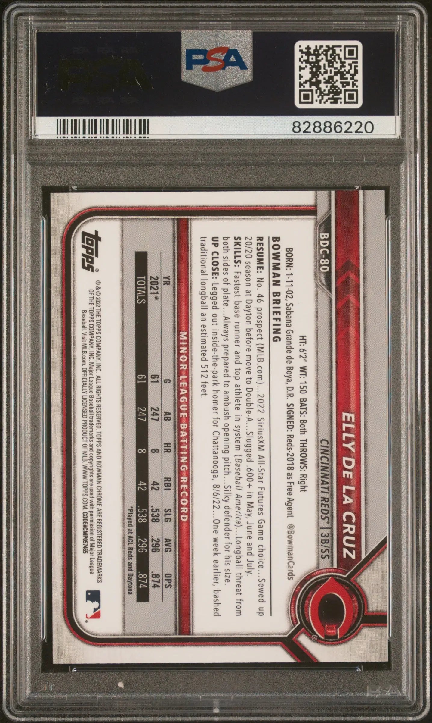 Graded Elly De La Cruz Bowman Draft Sapphire Green trading card PSA 10 Gem Mint