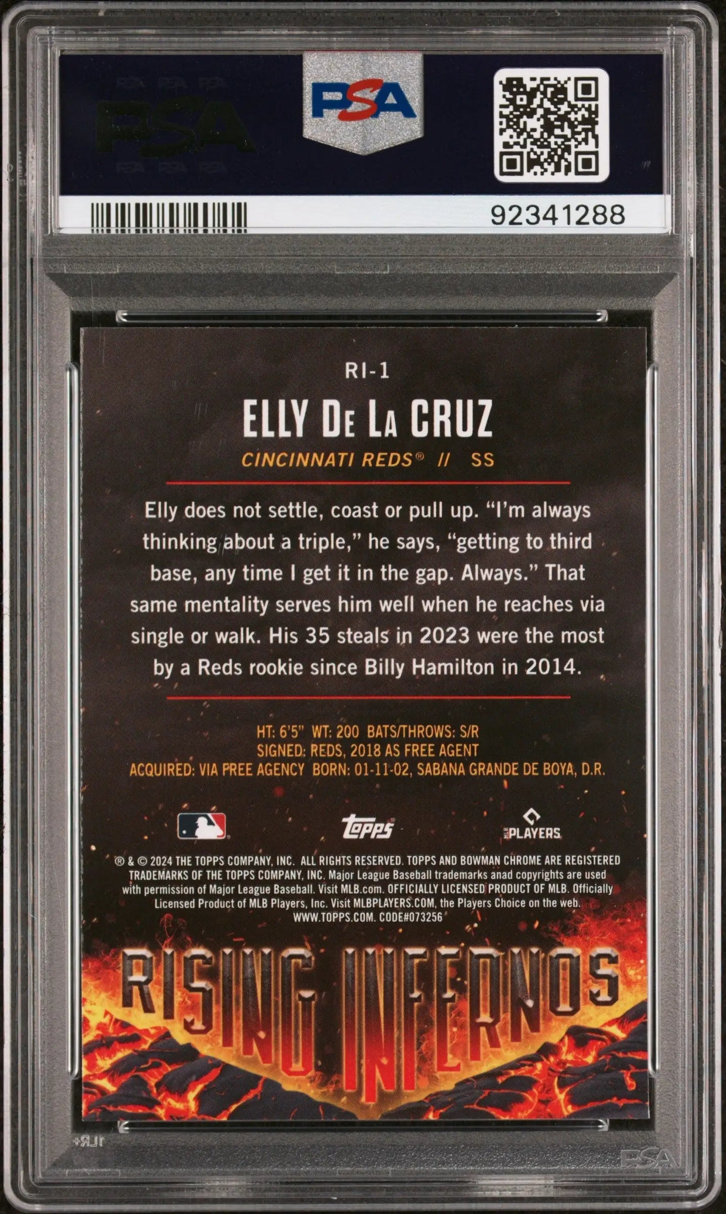 Graded Elly De La Cruz baseball card Boman Risning Infernos PSA 10 Gem Mint
