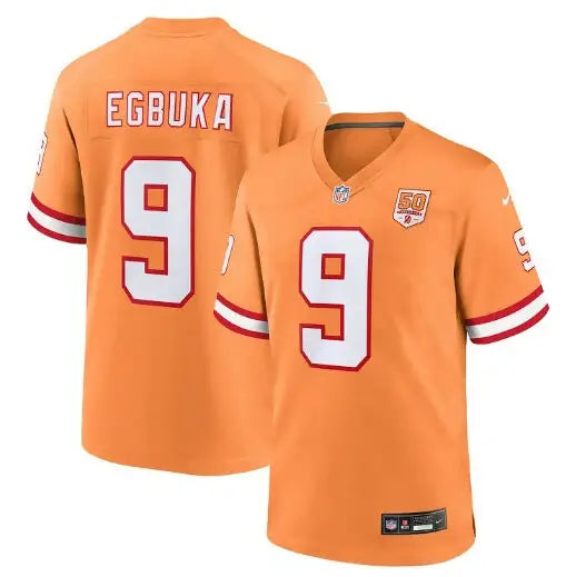 Orange Emeka Egbuka Tampa Bay Buccaneers Nike jersey with number 9 and Egbuka on back