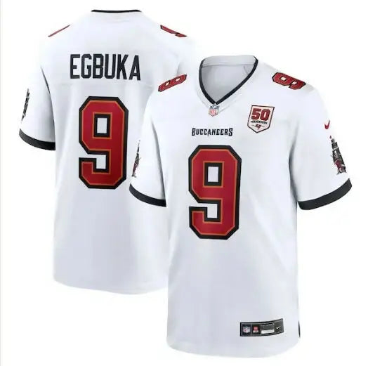 White Emeka Egbuka Tampa Bay Buccaneers Nike game jersey with red and black accents