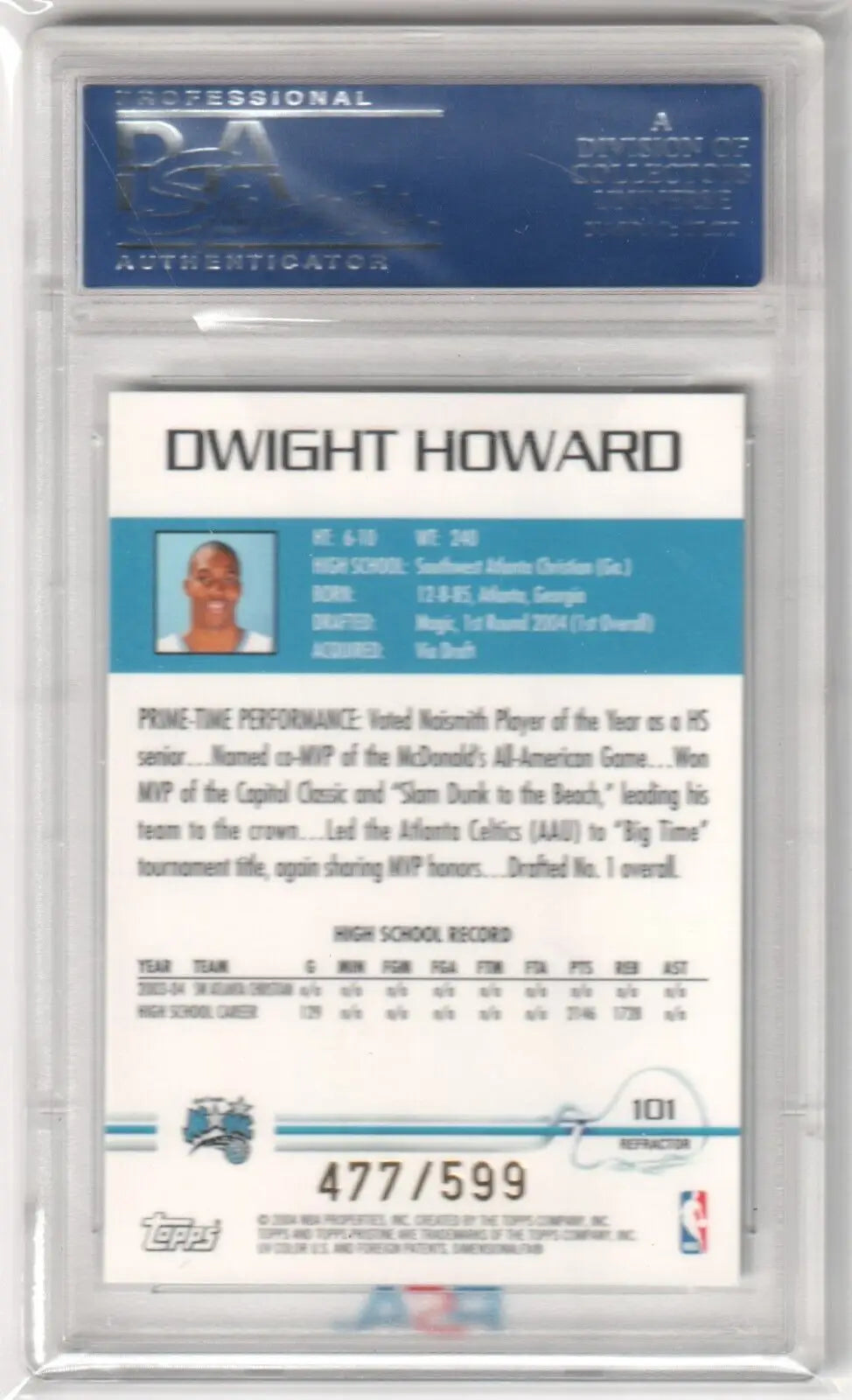Dwight Howard basketball card from EMEKA OKAFOR 2004-05 Topps Pristine Rookie RC Refractor columbia hobby ebay store
