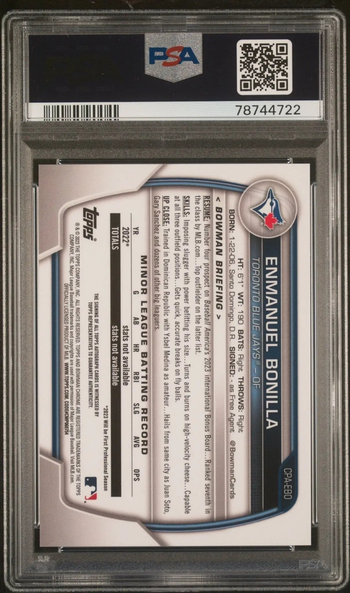 Graded Emanuel Bonilla Bowman Chrome Prospect Autograph Speckle PSA 10 GEM Columbia Hobby
