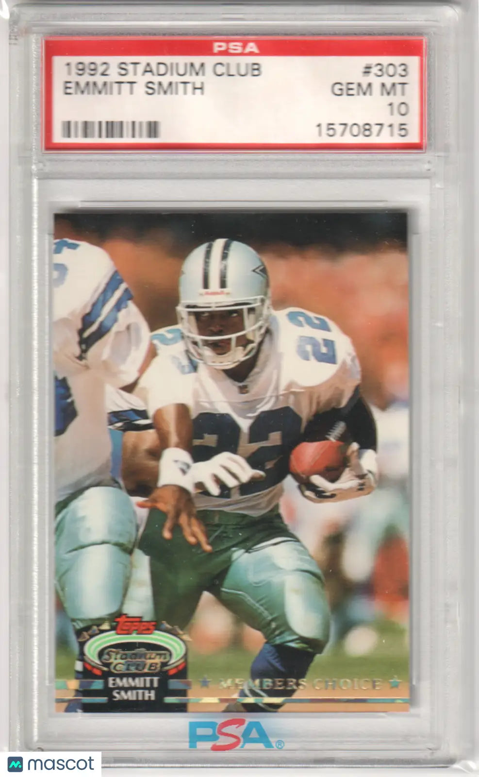 Graded 1992 Stadium Club Emmitt Smith football card, Topps Stadium, Columbia Hobby