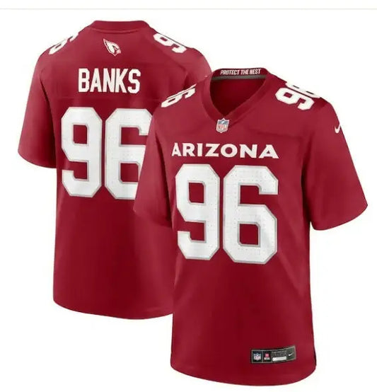 Red Arizona Cardinals Nike Game Jersey with Banks 96 front and back image