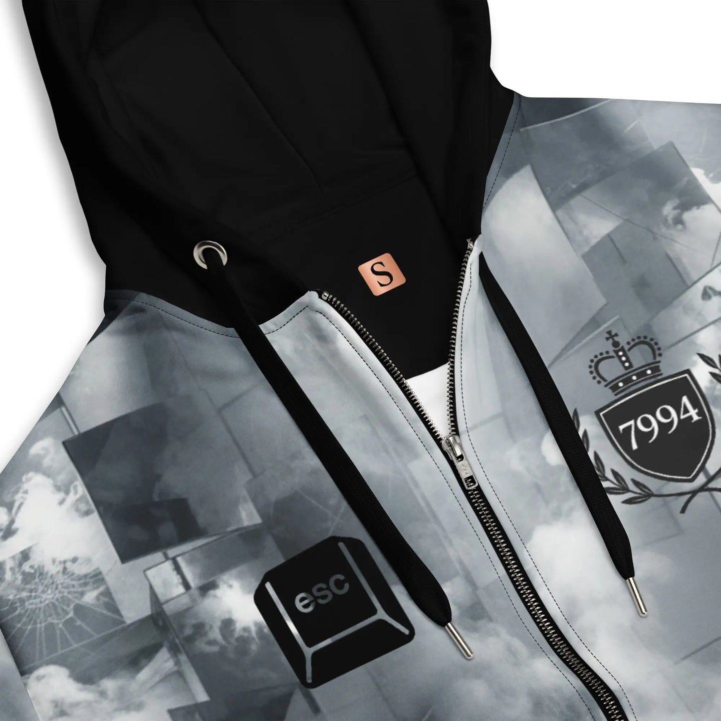 Black and grey graphic print zip-up hoodie from EXIT ILLUSION Hoodie – STORE 7994