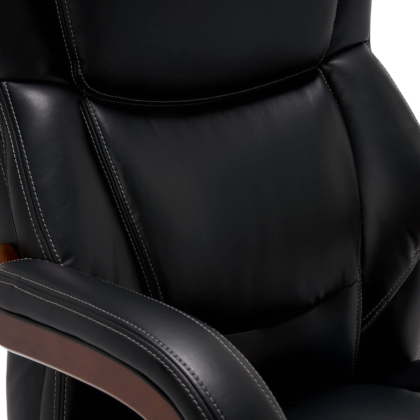 Delano Big & Tall Executive Office Chair, High Back Ergonomic Lumbar Support, Bonded Leather, Black with Mahogany Wood Finish-4