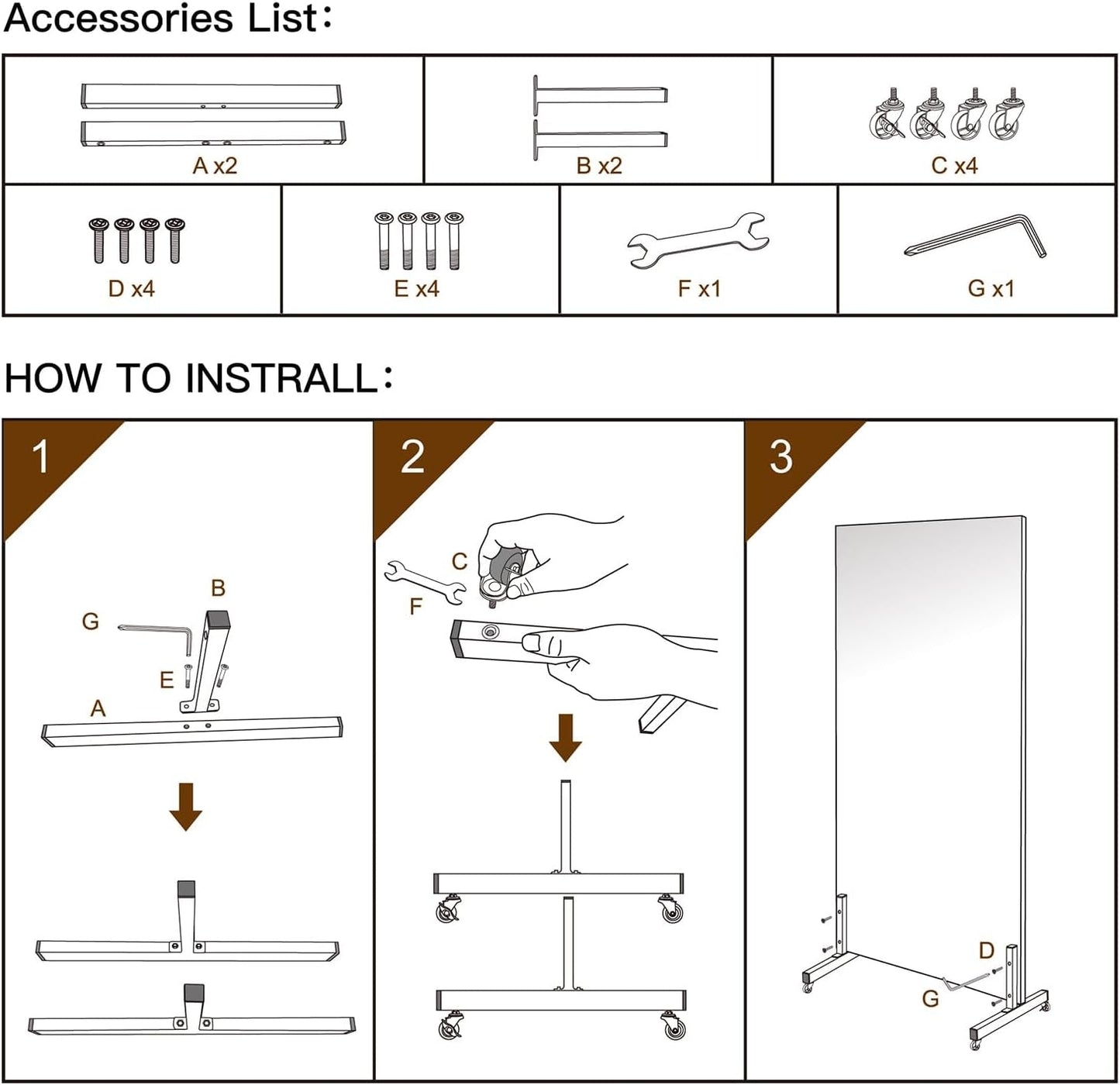 Home Gym Mirror 360° Swivel on Wheels, 79" X 47" Extra Large Full Body Rolling Mirror for Yoga, Nano Film Super Lightweight Unbreakable Full Length Mirror, White-4