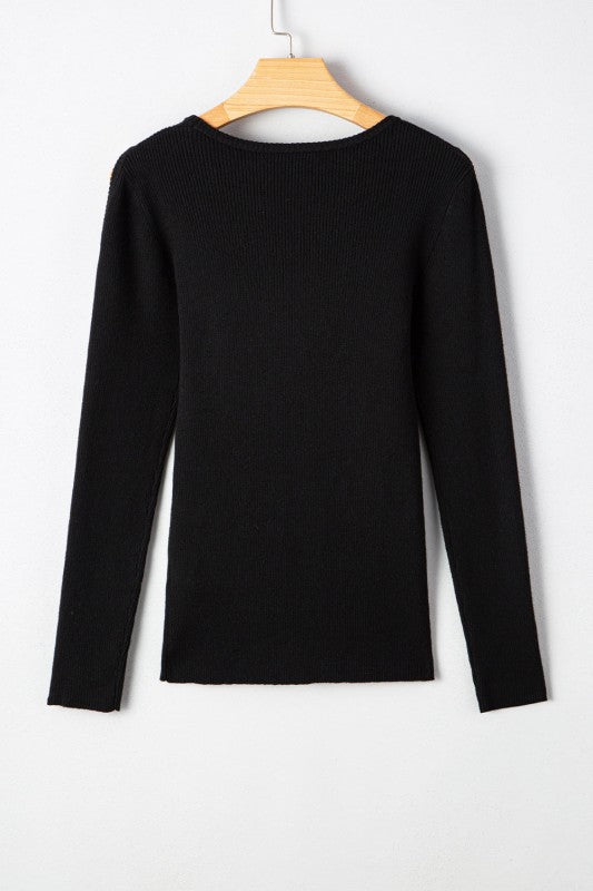Threaded Pair's Ribbed Knit Cold Shoulder Sweater