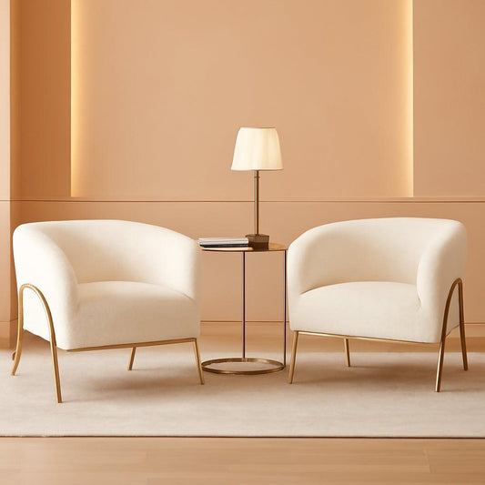 Ivory Boucle Accent Chairs Set Of 2 With Gold Legs For Home-0