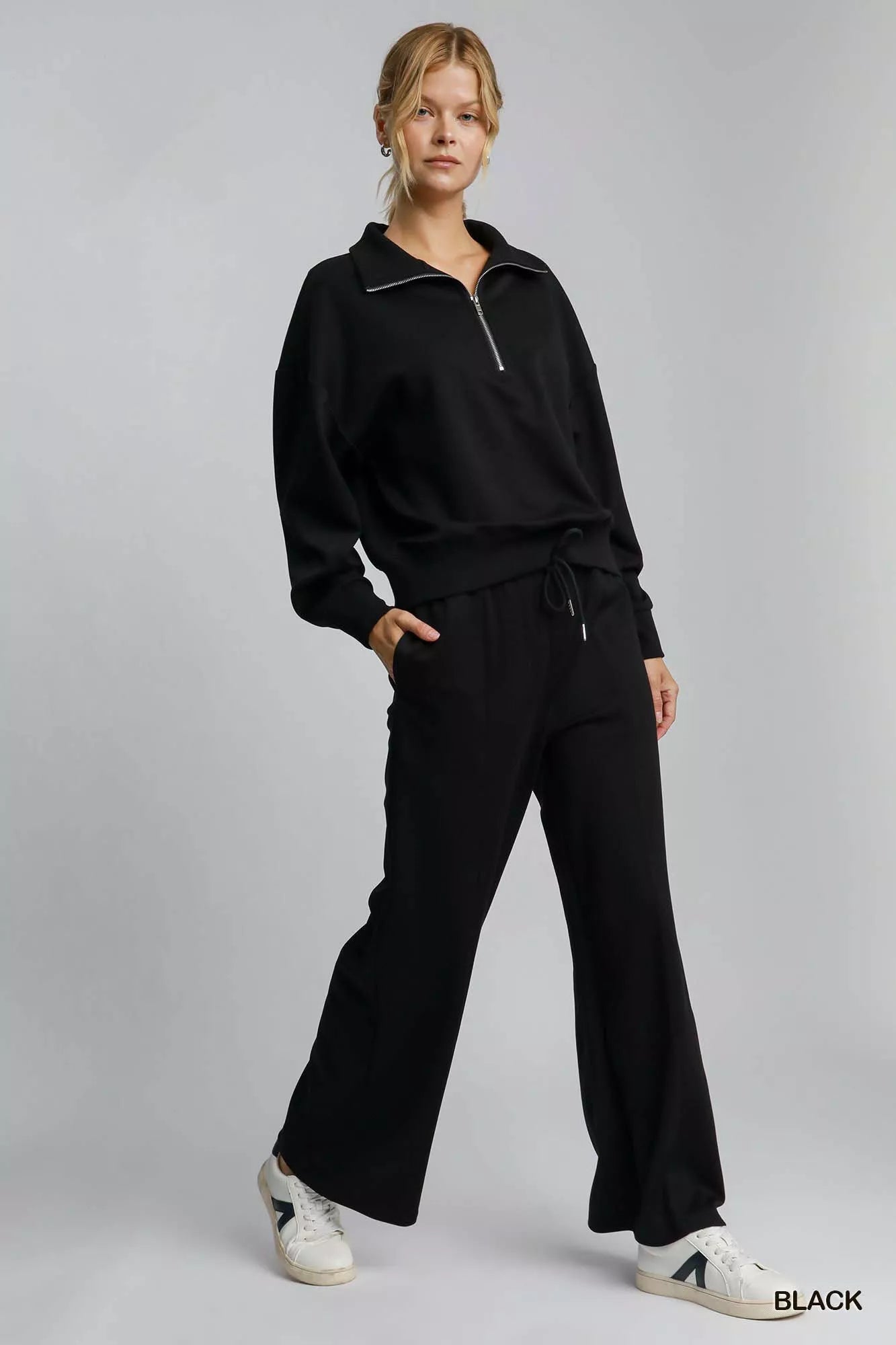 Umgee Half Zip Drop Shoulder Sweatshirt